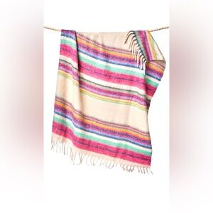 Free People Skye Stripe Fringe Blanket 60"‎ x 50" Pink Rainbow Striped Throw